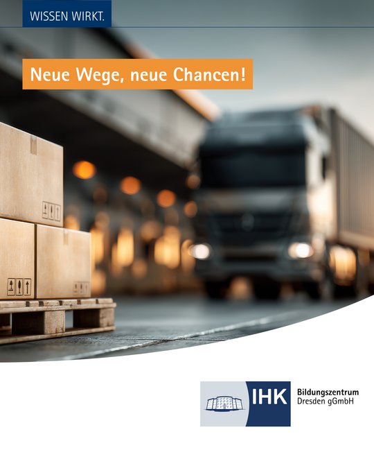 LKW vor einer Paketlieferung an einer Lagerhalle. Das Bild zeigt "Neue Wege, neue Chancen!"