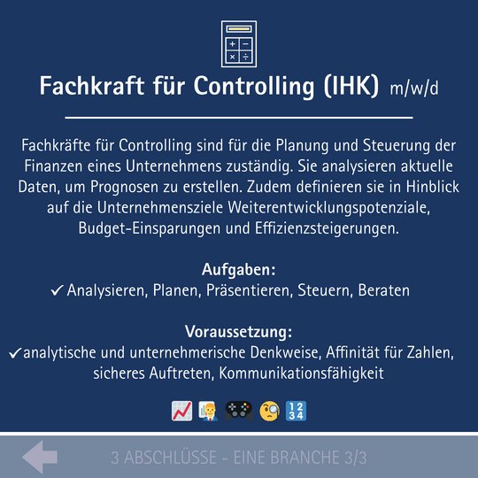 Steckbrief Fachkraft für Controlling