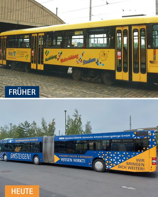 Werbung Straßenbahn vs. Bus